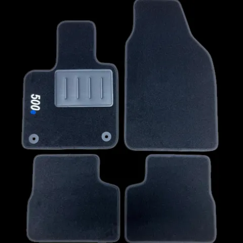 Kit 4 Tapis de sol Auto pour FIAT 500 ÉLECTRIQUE depuis 2020, avec sigle 500e, moquette noire, avec CLIPS, Neuf