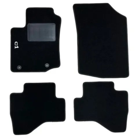 Kit 4 Tapis de sol Auto pour CITROEN C1 depuis 2014, avec sigle C1, moquette noire et clips, Neuf