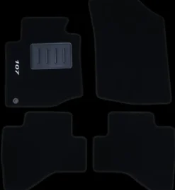 Kit 4 Tapis de sol Auto pour PEUGEOT 107 de 2005 à 2014, avec sigle 107, avec CLIPS, Neuf