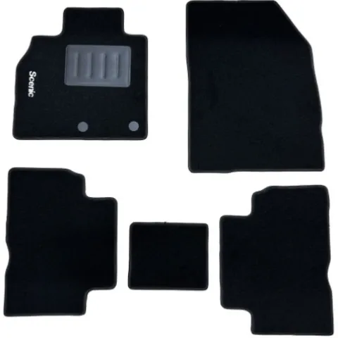 Kit 5 Tapis de sol Auto pour RENAULT SCENIC de 2009 à 2016, avec sigle SCENIC, avec CLIPS, Neuf