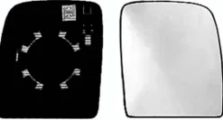 Miroir Glace rétroviseur droit PEUGEOT EXPERT II 2007-2016, verre supérieur dégivrant, à clipser