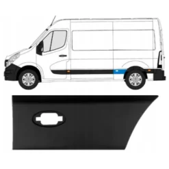 Moulure baguette latérale gauche pour RENAULT MASTER III phase 1, 2010-2014, châssis moyen, trou feu, 49.5 cm Neuve