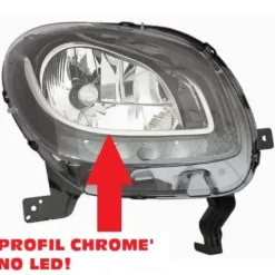 Phare Optique avant droit pour SMART FORFOUR 2014-2019, mod. BASE LINE, H4, feu diurne LED, Neuf