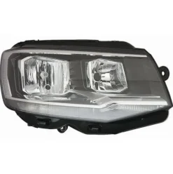 Phare Optique avant droit pour VOLKSWAGEN TRANSPORTER T6 phase 1, 2015-2019, fond noir, profil chromé, H7+H7, avec moteur, Neuf