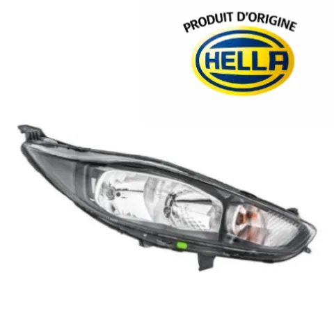 Phare optique avant droit pour FORD FIESTA VI phase 2, 2013-2016, H7+H15, Produit d'origine HELLA, avec moteur et DRL, fond noir, Neuf