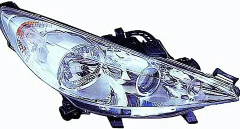 Phare Optique avant droit lenticulaire pour PEUGEOT 207 phase 2, 2009-2012, H7+H7+H1, moteur, chromé