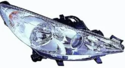 Phare Optique avant droit lenticulaire pour PEUGEOT 207 Sport ph.1, 2006-2009, H7+H7+H1, moteur, chromé