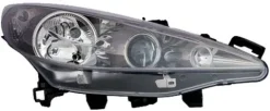 Phare Optique avant droit pour PEUGEOT 207 phase 2, 2009-2012, H7+H7+H1, avec moteur, noir, Neuf