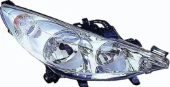 Phare Optique avant droit pour PEUGEOT 207 phase 2, 2009-2012, H7+H1, avec moteur, chromé, Neuf