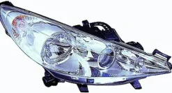 Phare Optique avant droit lenticulaire pour PEUGEOT 207 SW ph.1, 2006-2009, H7+H7+H1, moteur, chromé