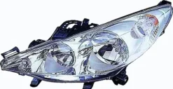 Phare Optique avant gauche pour PEUGEOT 207 CC phase 2, 2009-2015, H7+H1, avec moteur, chromé, Neuf