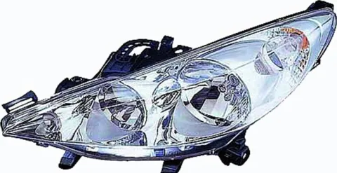 Phare Optique avant gauche pour PEUGEOT 207+, 2012-2014, H7+H1, avec moteur, chromé, Neuf