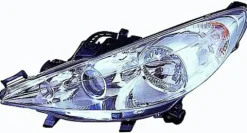 Phare Optique avant gauche lenticulaire pour PEUGEOT 207 phase 2, 2009-2012, H7+H7+H1 moteur, chromé