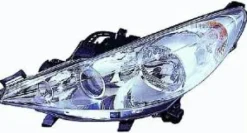 Phare Optique avant gauche lenticulaire pour PEUGEOT 207 Sport ph.1, 2006-2009, H7+H7+H1, moteur, chromé