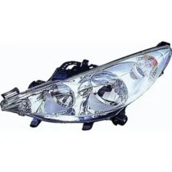 Phare Optique avant gauche pour PEUGEOT 207 SW phase 2, 2009-2013, H7+H1, avec moteur, chromé, Neuf