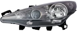 Phare Optique avant gauche pour PEUGEOT 207 phase 2, 2009-2012, H7+H7+H1, avec moteur, noir, Neuf