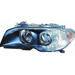 Phare optique électrique avant gauche pour BMW Serie 3 E46 COUPÉ/CABRIO, 2003-2006, H7+H7, cadre noire, corps gris foncé, feu blanc, Neuf